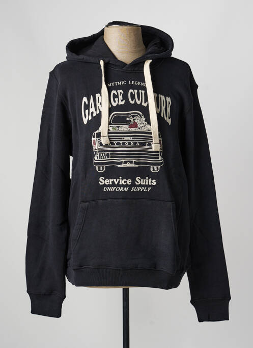 Sweat-shirt à capuche tissage jersey manches longues noir DAYTONA homme