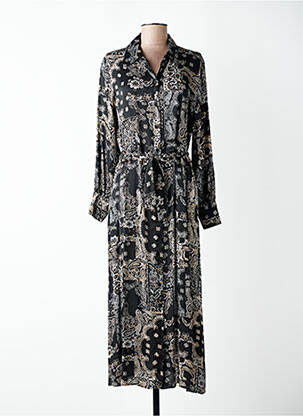 Robe mi-longue imprimé fantaisie manches longues noir LE TEMPS DES CERISES femme