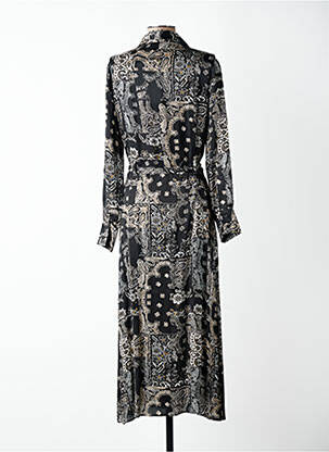 Robe mi-longue imprimé fantaisie manches longues noir LE TEMPS DES CERISES femme