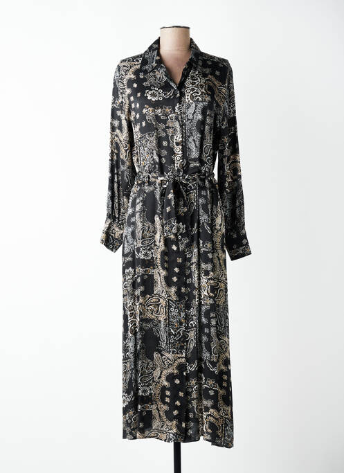 Robe mi-longue imprimé fantaisie manches longues noir LE TEMPS DES CERISES femme