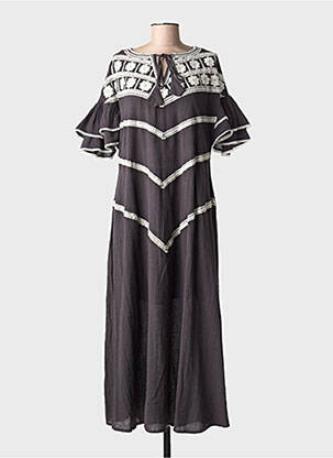 Robe longue tissage popeline manches courtes marron STELLA FOREST femme