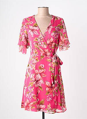 Robe mi-longue imprimé fleurs manches courtes rose LIU JO femme
