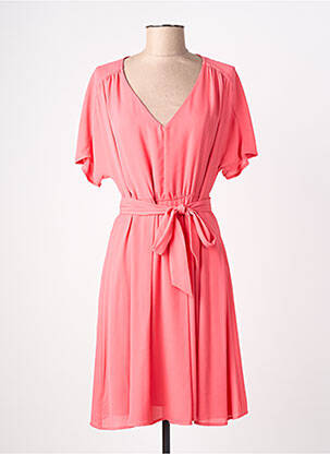 Robe mi-longue tissage crêpe manches courtes rose KOCCA femme