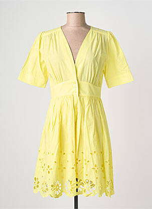 Robe mi-longue coupe fluide manches courtes jaune SUNCOO femme