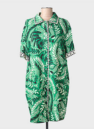 Robe mi-longue imprimé fantaisie manches courtes vert SUNCOO femme