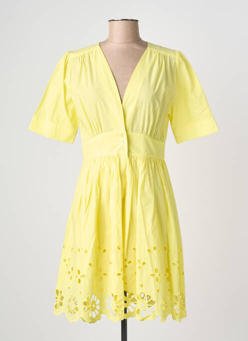 Robe mi-longue coupe fluide manches courtes jaune SUNCOO femme