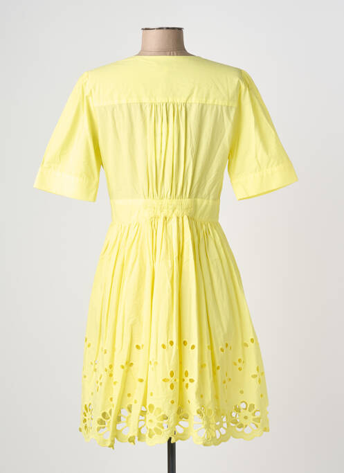 Robe mi-longue coupe fluide manches courtes jaune SUNCOO femme