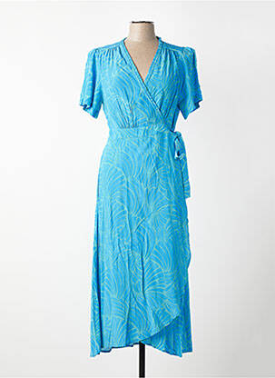 Robe longue imprimé fantaisie manches courtes bleu SUNCOO femme