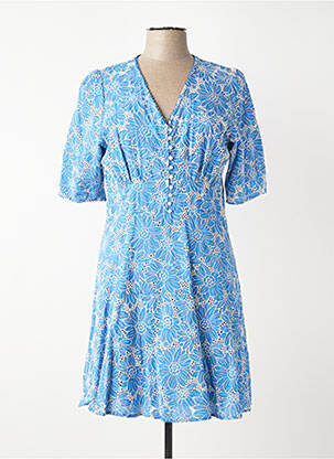 Robe mi-longue imprimé fleurs manches courtes bleu SUNCOO femme