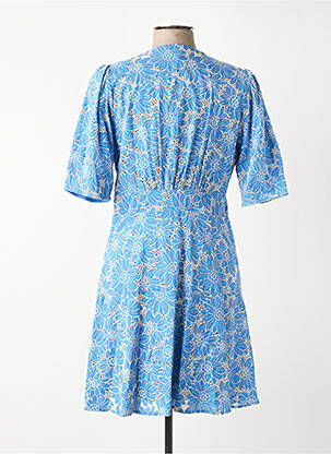 Robe mi-longue imprimé fleurs manches courtes bleu SUNCOO femme