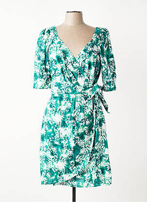 Robe mi-longue imprimé fantaisie manches courtes vert SUNCOO femme