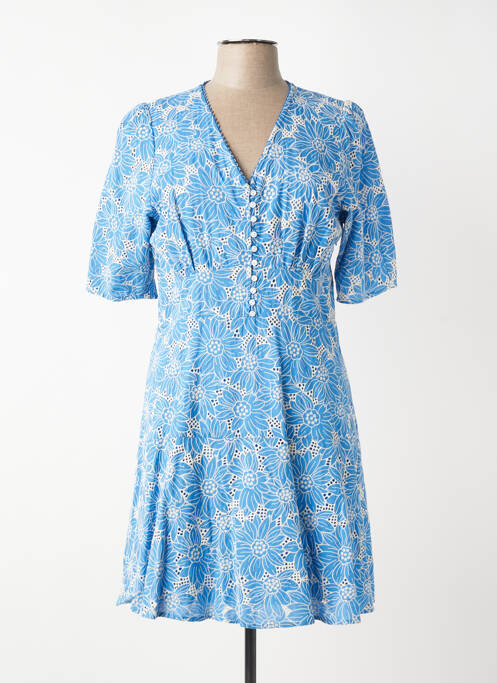 Robe mi-longue imprimé fleurs manches courtes bleu SUNCOO femme
