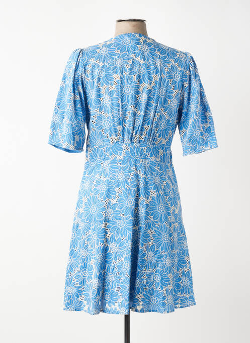 Robe mi-longue imprimé fleurs manches courtes bleu SUNCOO femme