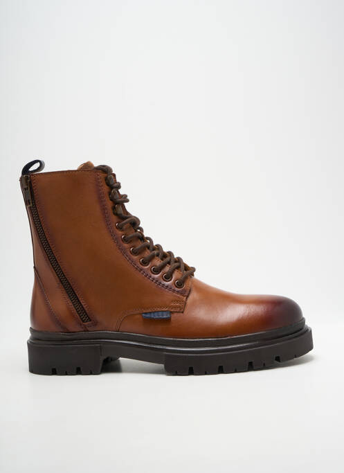 Bottines/boots tissage satiné talon bas marron PELLET homme