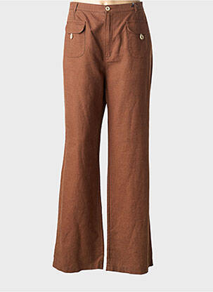 Pantalon droit tissage popeline taille normale marron CARNET DE BORD femme