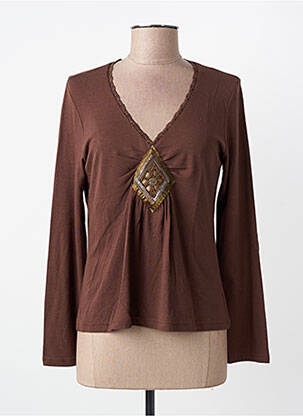 Top stretch manches longues marron MASSANA femme