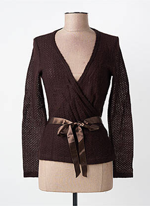 Top tissage crêpe manches longues marron ENTRACTE femme
