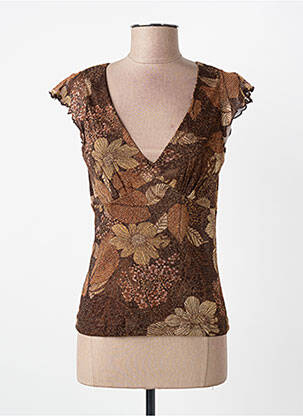 Top tissage crêpe manches courtes marron ENTRACTE femme