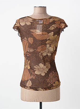 Top tissage crêpe manches courtes marron ENTRACTE femme
