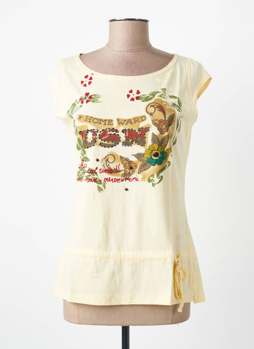 Top tissage jersey manches courtes jaune MASSANA femme