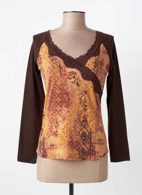 Top tissage jersey manches longues marron ENTRACTE femme