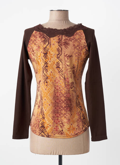 Top tissage jersey manches longues marron ENTRACTE femme