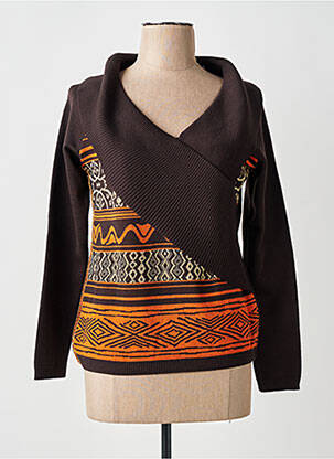 Pull coupe cintrée manches longues marron FINETTE femme