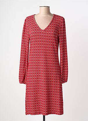 Robe mi-longue imprimé fantaisie manches longues rouge MD'M femme