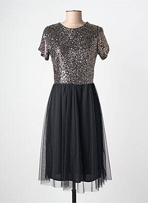Robe mi-longue fermeture zippée au dos manches courtes noir REVD'ELLE femme
