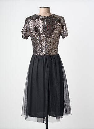 Robe mi-longue fermeture zippée au dos manches courtes noir REVD'ELLE femme