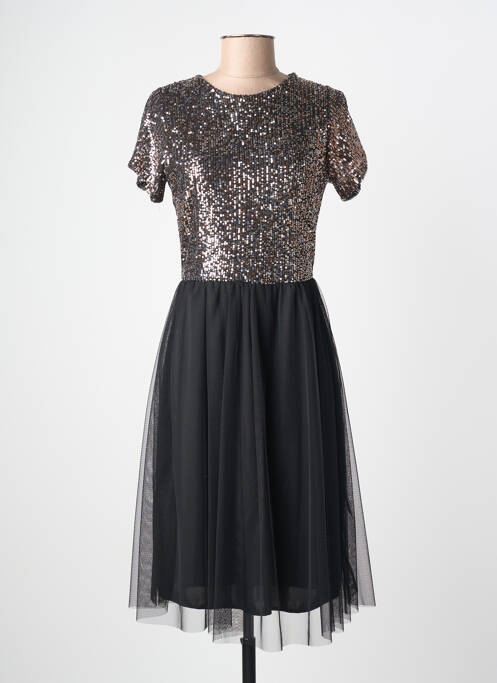 Robe mi-longue fermeture zippée au dos manches courtes noir REVD'ELLE femme