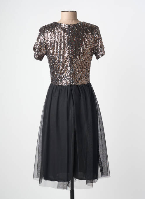 Robe mi-longue fermeture zippée au dos manches courtes noir REVD'ELLE femme