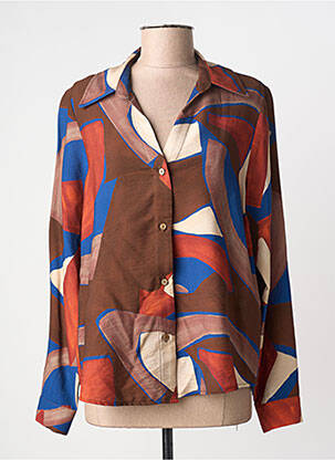 Chemisier tissage crêpe manches longues marron HALOGENE femme