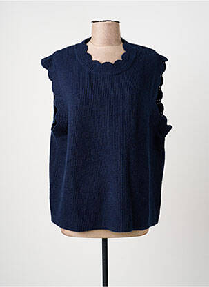 Pull coupe droite manches courtes bleu C'EST BEAU LA VIE femme