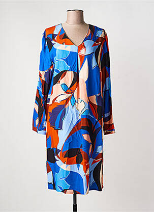 Robe mi-longue imprimé fantaisie manches longues bleu GEVANA femme