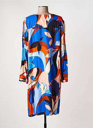 Robe mi-longue imprimé fantaisie manches longues bleu GEVANA femme