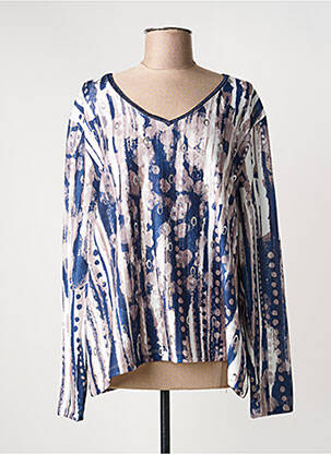 Pull coupe droite manches longues bleu CHRISTINE LAURE femme