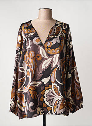 Blouse tissage popeline manches longues marron HALOGENE femme