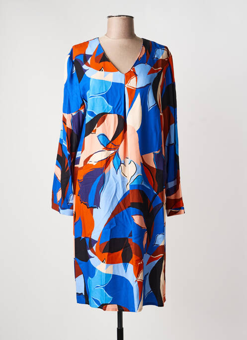Robe mi-longue imprimé fantaisie manches longues bleu GEVANA femme