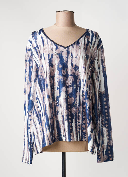 Pull col v manches longues bleu CHRISTINE LAURE femme