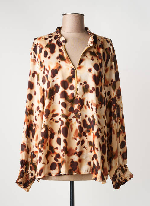 Blouse imprimé fantaisie manches longues marron HALOGENE femme