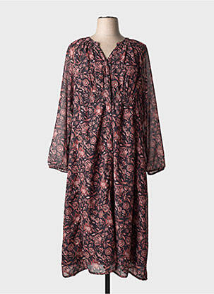 Robe mi-longue imprimé fantaisie manches longues noir C'EST BEAU LA VIE femme