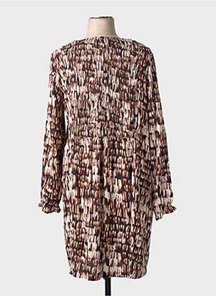 Robe mi-longue imprimé fantaisie manches longues marron CISO femme