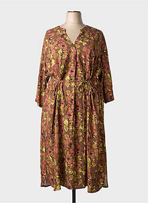 Robe mi-longue imprimé fantaisie manches longues marron CISO femme