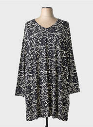Robe mi-longue imprimé fantaisie manches longues noir CISO femme