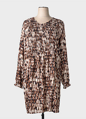 Robe mi-longue imprimé fantaisie manches longues marron CISO femme