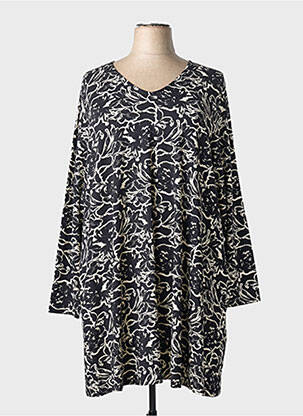 Robe mi-longue imprimé fantaisie manches longues noir CISO femme