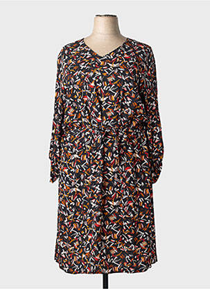Robe mi-longue imprimé fantaisie manches longues noir GEVANA femme
