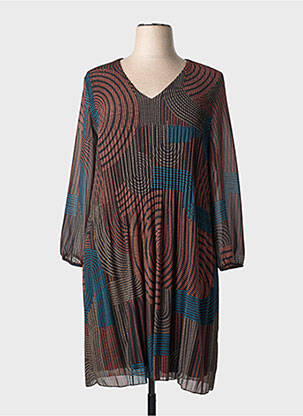 Robe mi-longue imprimé fantaisie manches longues noir SIGNE NATURE femme