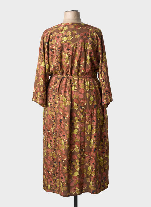 Robe mi-longue imprimé fantaisie manches longues marron CISO femme